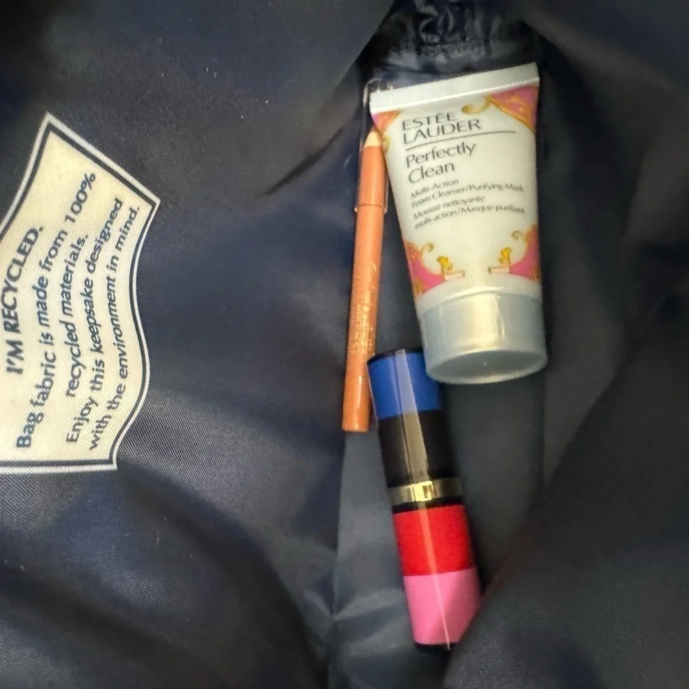 Estee Lauder Cosmetics Toiletries‎ Bag Blue And Gold New 4 PC Set